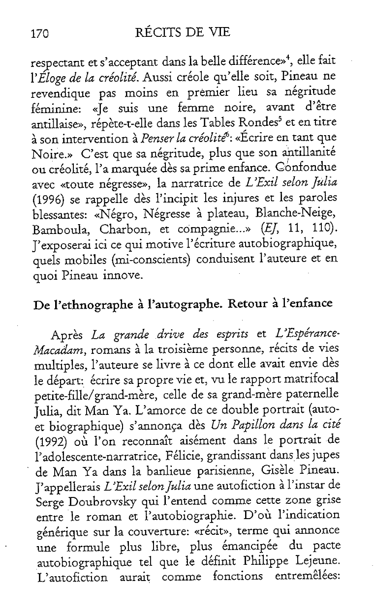 L'Exil selon Pineau, récit de vie et autobiographie